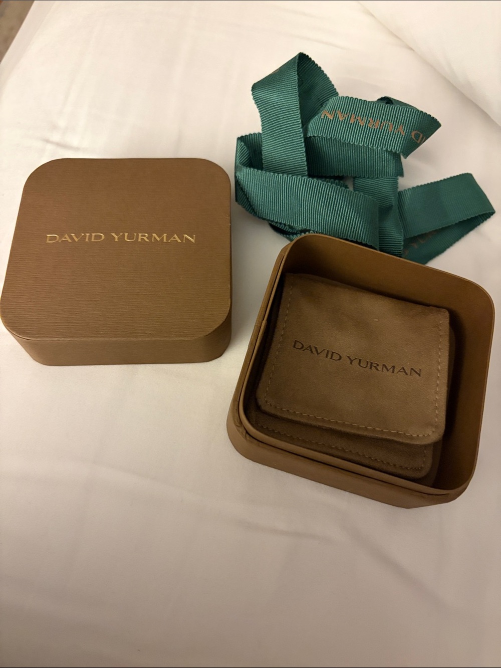 David Yurman Brown Box with Teal Ribbon and Pouch
